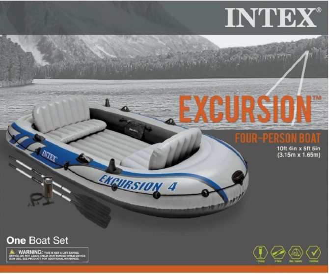 Excursion 4 Inflatable Rafting Fishing 4 Person Boat Set with Oars and Pump - Image 20
