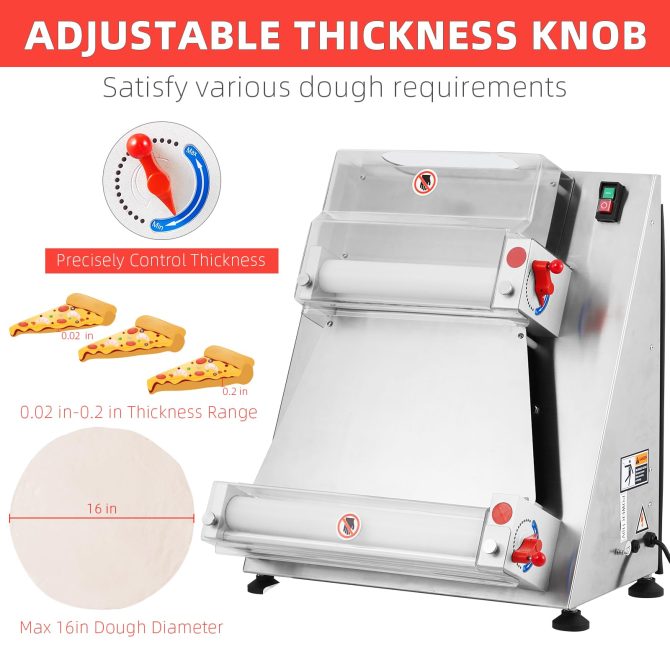 Commercial Pizza Dough Roller Sheeter, Max 16, Automatic 370W Electric Pizza Dough Roller, Stainless Steel, Suitable for Noodle, Pizza Bread and Pasta Maker Equipment - Image 9