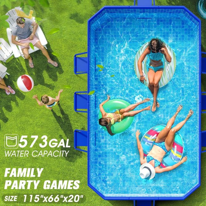 Foldable Pool, Large Non-Inflatable Swimming Pool For Kids,Adult Collapsible Pools Hard Plastic Shell, Oversized Thickened,Portable Folding Kids Pools for Backyard-Mosaic Design-115′′x66′′x20′′ - Image 6