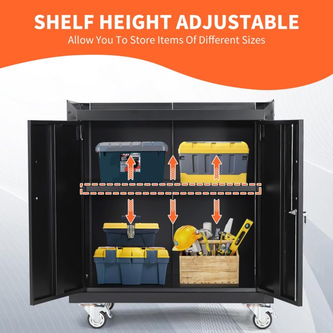 Garage Storage Cabinet with Wheels, 2 Door Tool Cabinet with Adjustable Shelves, Metal Lockable Tool Cabinet, Rolling Tool Chest for Home, 34 H x 30.3 L x 18 W, Assembly Required - Image 10