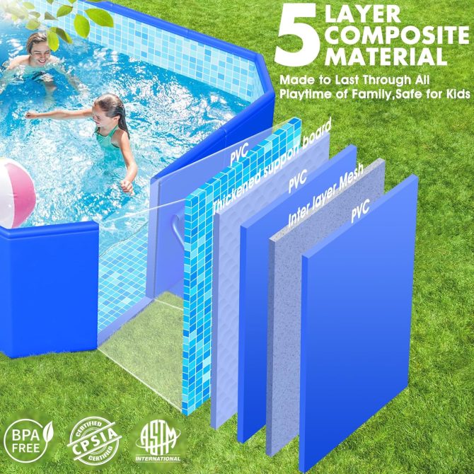 Foldable Pool, Large Non-Inflatable Swimming Pool For Kids,Adult Collapsible Pools Hard Plastic Shell, Oversized Thickened,Portable Folding Kids Pools for Backyard-Mosaic Design-115′′x66′′x20′′ - Image 2