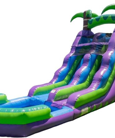 16’ Purple Tropical Lightweight Premium Commercial Grade Water Slide Inflatable with Attached Pool for Kids and Adults (with Blower), Wet Dry Use, Summer Fun