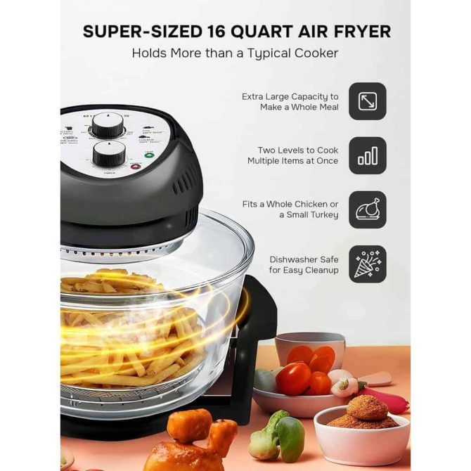 Big Boss 16 Qt. Black Oil-less Air Fryer with Built-In Timer - Image 12