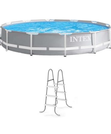 12 Foot Prism Frame Above Ground Swimming Pool w/ Pump Pool Ladder