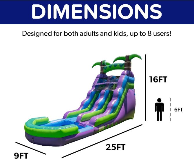 16′ Purple Tropical Lightweight Premium Commercial Grade Water Slide Inflatable with Attached Pool for Kids and Adults (with Blower), Wet Dry Use, Summer Fun - Image 3