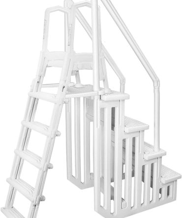 Deluxe Above-Ground Pool Ladder A-Frame Swimming Non-Sliip Step Ladder, White