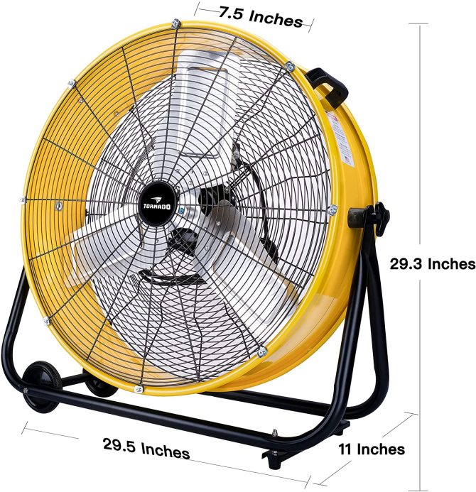 Tornado 24 Inch Grade UL Listed High Velocity Movement Heavy Duty Drum 3 Speed Air Circulator Fan 7800 CFM-Industrial, Commercial, Residential, and Greenhouse Use, Yellow - Image 2