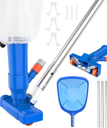 4 Section Poles of 68′′ Portable Pool Vacuum Cleaner Kit with Pool Skimmer Net, Unique Lock Catch Design,Handheld Pool Vacuum Jet Cleaner for Above Ground Pools Pool, Pond, Fountain Clean
