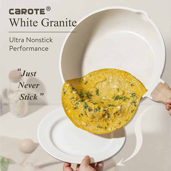 CAROTE Pots and Pans Set Nonstick, White Granite Induction Kitchen Cookware Sets, 10 Pcs Non Stick Cooking Set w/Frying Pans Saucepans - Image 10