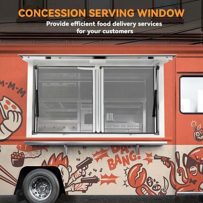 Concession Window 36W x 36H Aluminum Alloy Food Truck Service Window with Sliding Screens & Awning Door, Hydraulic Lift, Locking Mechanism, Versatile for Catering - Image 13