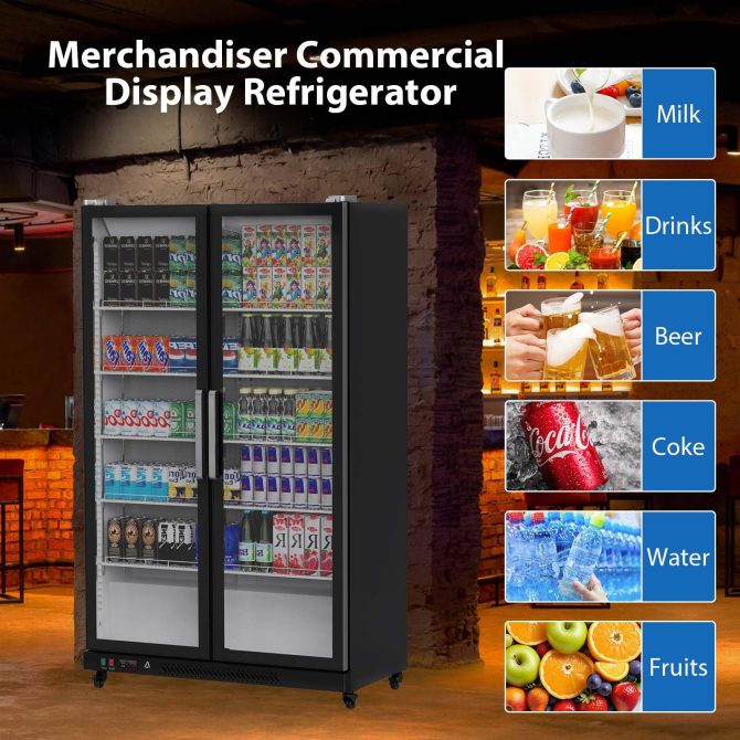 Commercial Refrigerator, Glass Door with LED Lighting – Upright Beverage Display Cooler for Home, Store, Gym, or Office, Featuring Double Swing Doors and 39 cu.ft - Image 12