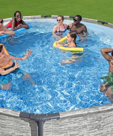Above Ground Swimming Pool w/ Pump, Cover, & Ladder, 14′ x 48′′, Steel Pro MAX, Gray – Backyard Outdoor Round Pool w/ Filter, 42-Inch Deep Water