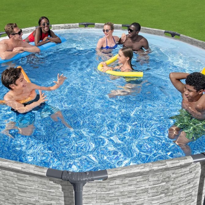 Above Ground Swimming Pool w/ Pump, Cover, & Ladder, 14′ x 48′′, Steel Pro MAX, Gray – Backyard Outdoor Round Pool w/ Filter, 42-Inch Deep Water