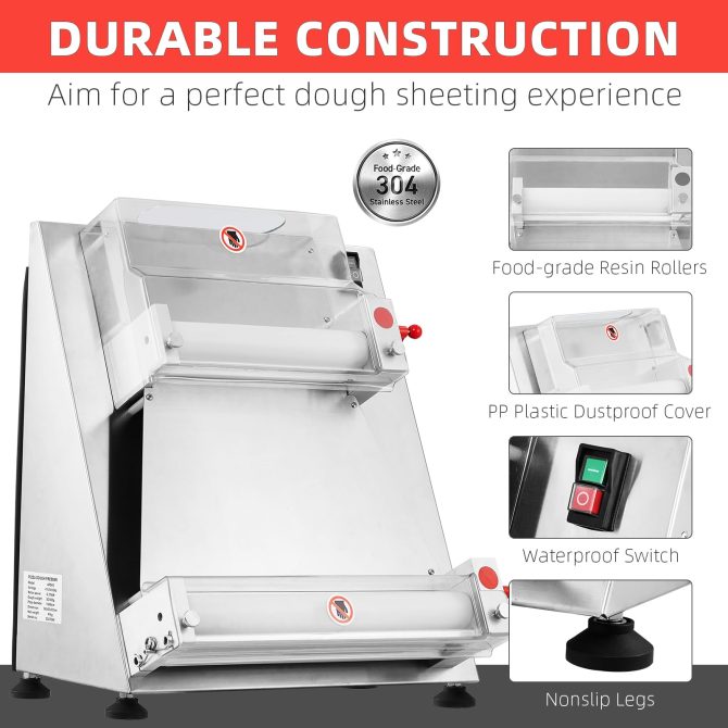 Commercial Pizza Dough Roller Sheeter, Max 16, Automatic 370W Electric Pizza Dough Roller, Stainless Steel, Suitable for Noodle, Pizza Bread and Pasta Maker Equipment - Image 11