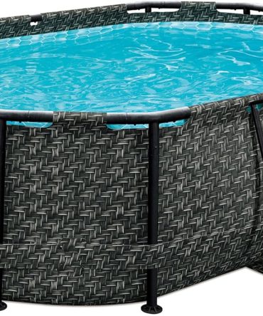 167 by 98 by 39.5 Inches Oasis Designer Oval Frame Outdoor Above Ground Swimming Pool Pool Set with Accessories, Dark Herringbone Gray