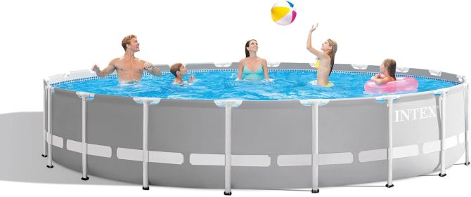 Above Ground Swimming Pool w/ Pump, Cover, & Ladder, 18′ x 48′′, Prism Frame, Gray – Outdoor Round Family Pool w/ Filter, 42-Inch Deep Water - Image 5