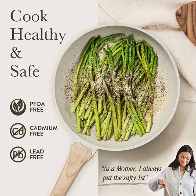 CAROTE Pots and Pans Set Nonstick, White Granite Induction Kitchen Cookware Sets, 10 Pcs Non Stick Cooking Set w/Frying Pans Saucepans - Image 8