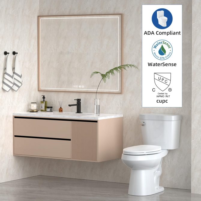 21Toilet, Elongated Toilets for Bathrooms, Two-Piece Toilet with Soft Close Seat, 1.28 Siphonic Flush Toilet with Universal Height ADA Cotton White - Image 11