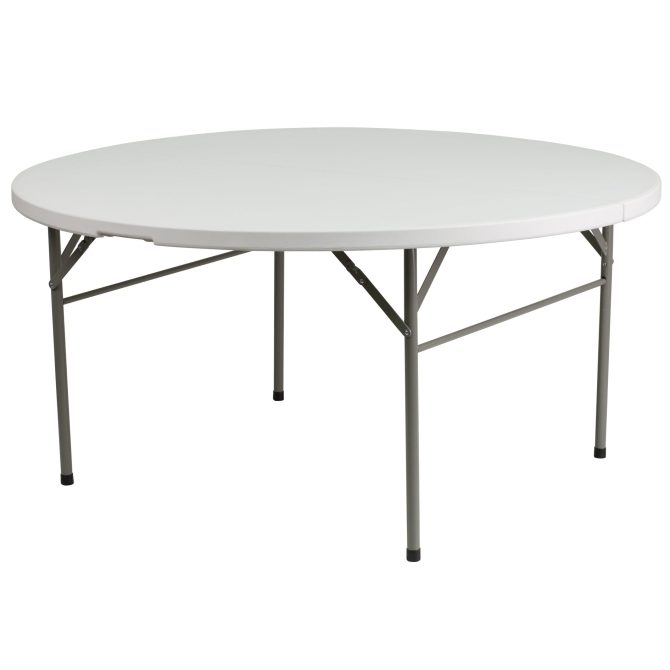 Flash Furniture Scarborough 5-Foot Round Bi-Fold White Plastic Folding Table with Carrying Handle - Image 9