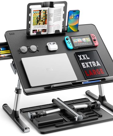 SAIJI X-Large Adjustable Laptop Table with Storage Drawer