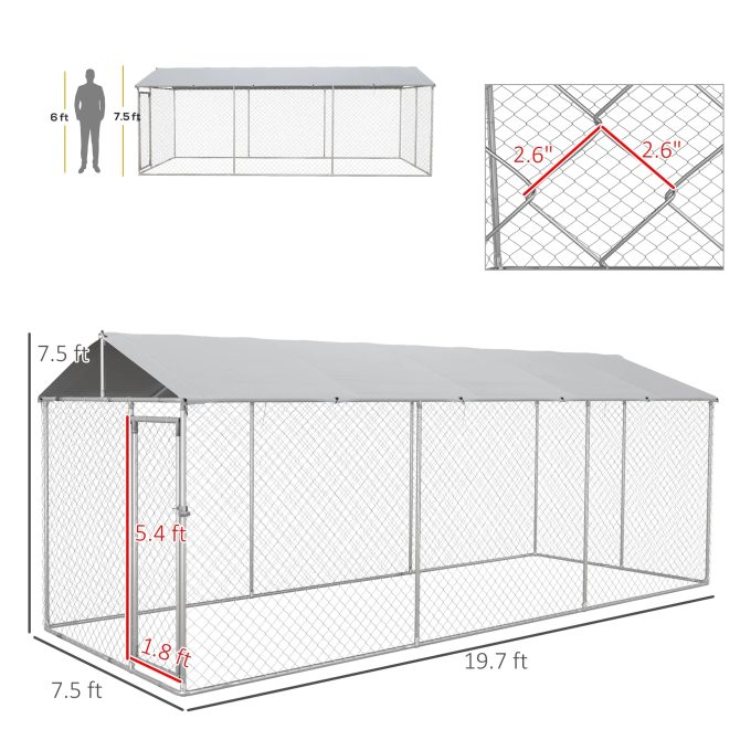 PawHut 19.7′ x 7.5′ x 7.5′ Outdoor Dog Kennel W/ Waterproof Roof - Image 7