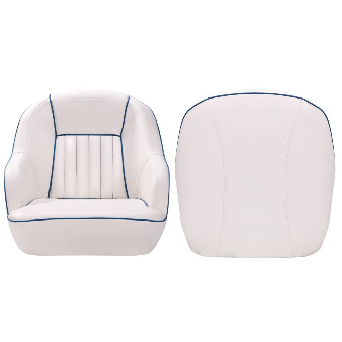Pontoon Boat Seat, Captains Bucket Boat Seat, Back Folding Boat, Boat Cabin Seating – White & Blue - Image 14