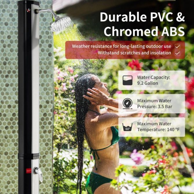 Best 7.2FT Outdoor Freestanding Solar-Heated Shower With Foot Shower - Image 4