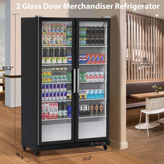 Commercial Refrigerator, Glass Door with LED Lighting – Upright Beverage Display Cooler for Home, Store, Gym, or Office, Featuring Double Swing Doors and 39 cu.ft - Image 10