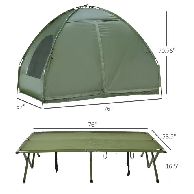 Extra Large Compact Pop Up Portable Folding Outdoor Elevated Camping Cot Tent Combo Set in Dark Green - Image 19