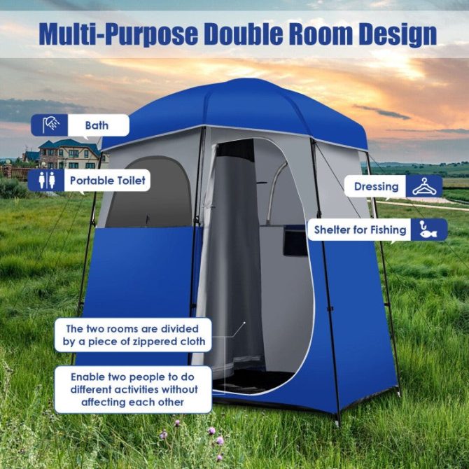 Sturdy Double-Room Camping Privacy Shower Toilet Tent W/ Storage Bag - Image 4
