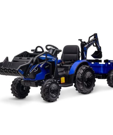 3-in-1 Ride-On Tractor, 24V Electric, Excavator & Bulldozer, Remote Control, LED, Music, USB/Bluetooth max 66 lbs – Bright-blue