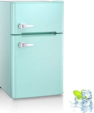 3.2 Cu.ft Compact Double Door Refrigerator with Freezer, Freestanding Mini Fridge with Top Door Upright Freezer for Home,Dorm,Office or RV with Removable Glass Shelves (Green)